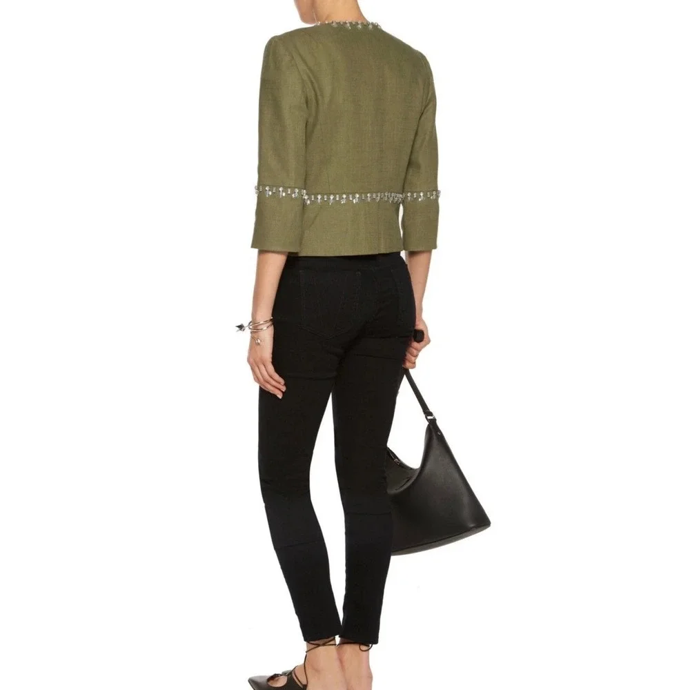 TORY BURCH Avery Hills Linen Blend 3/4 Jacket Blazer Olive Green Size‎ 4 New